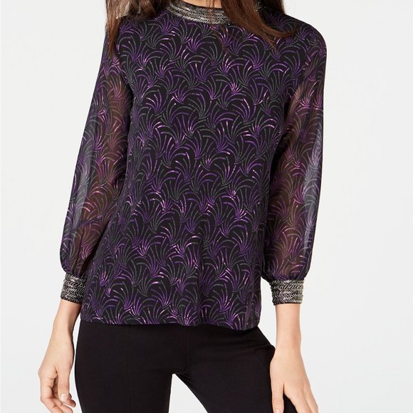 Alfani PXL Printed Embellished-Neck Top - Picture 2 of 3